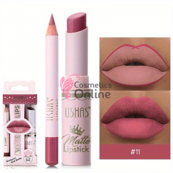 Ruj solid pentru buze 2 in1 USHAS Matte & LipLiner Cod 11A Siesta Red